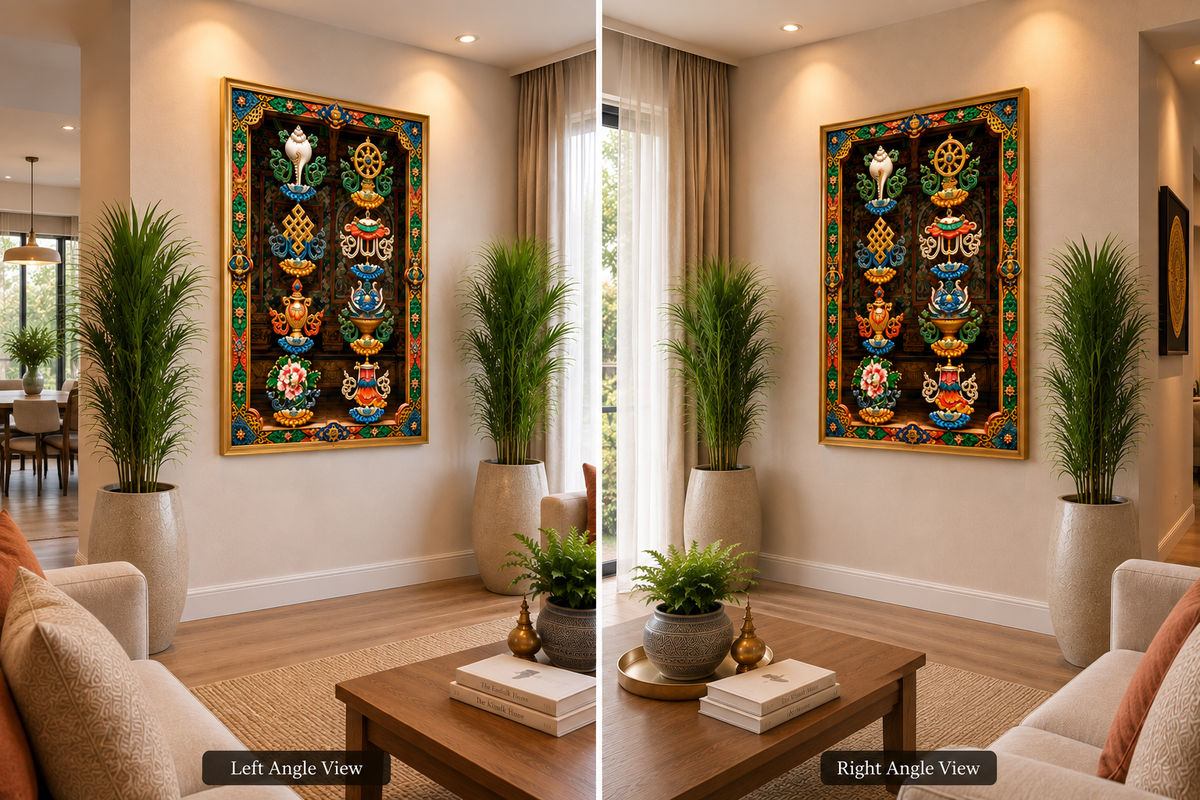 The Wonderful Tashi Tagye I Eight Auspicious Symbols I Premium Crystal Wall Art.