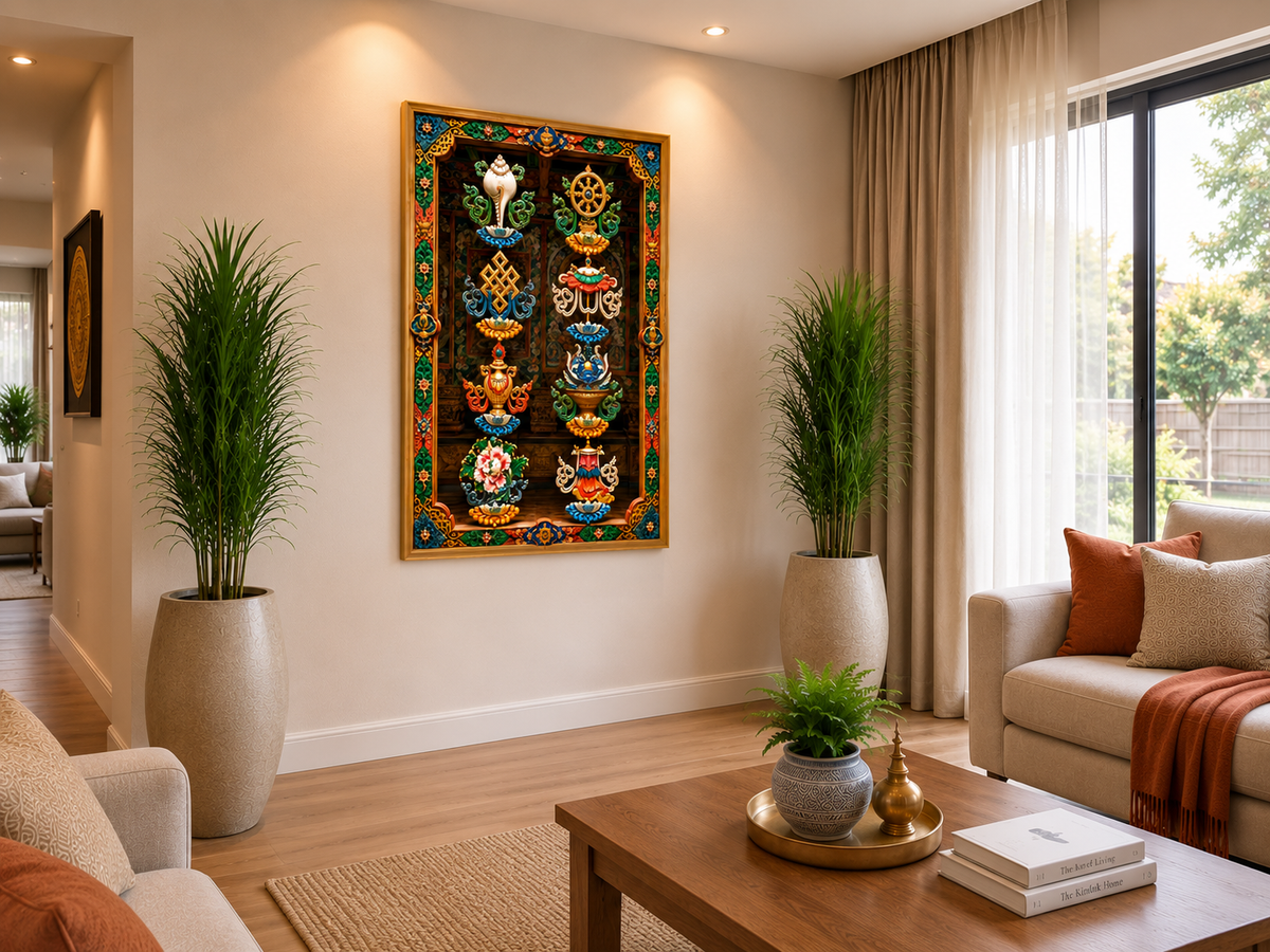 The Wonderful Tashi Tagye I Eight Auspicious Symbols I Premium Crystal Wall Art.