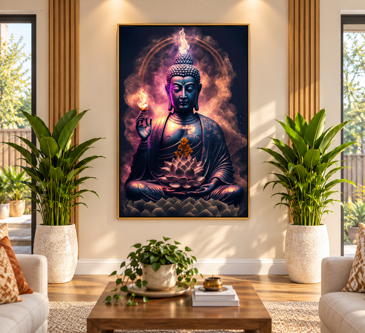 Majestic Buddha-White Lotus Wisdom  I Premium Crystal Wall Art With Daimonds.