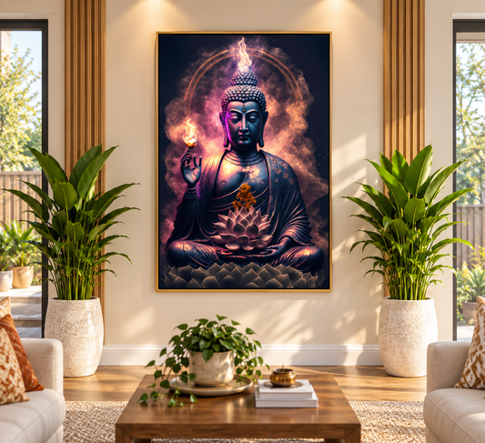 Majestic Buddha-White Lotus Wisdom  I Premium Crystal Wall Art With Daimonds.