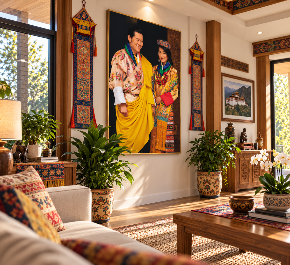 Their Majesties The Fifth King and Queen of Bhutan I The Royal Kupar I Premium Crystal Wall Art With Daimonds.