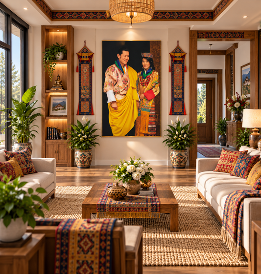 Their Majesties The Fifth King and Queen of Bhutan I The Royal Kupar I Premium Crystal Wall Art With Daimonds.