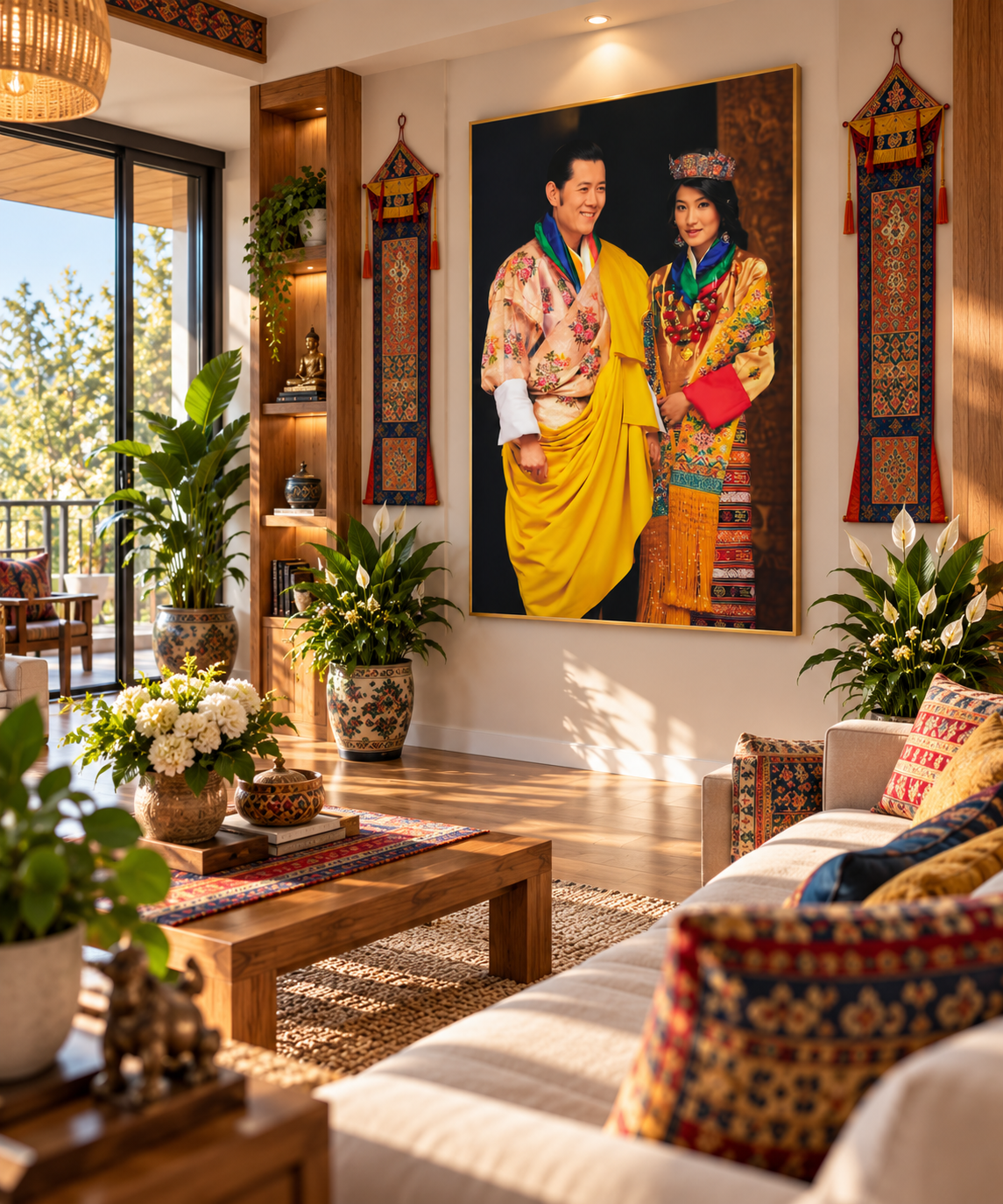 Their Majesties The Fifth King and Queen of Bhutan I The Royal Kupar I Premium Crystal Wall Art With Daimonds.