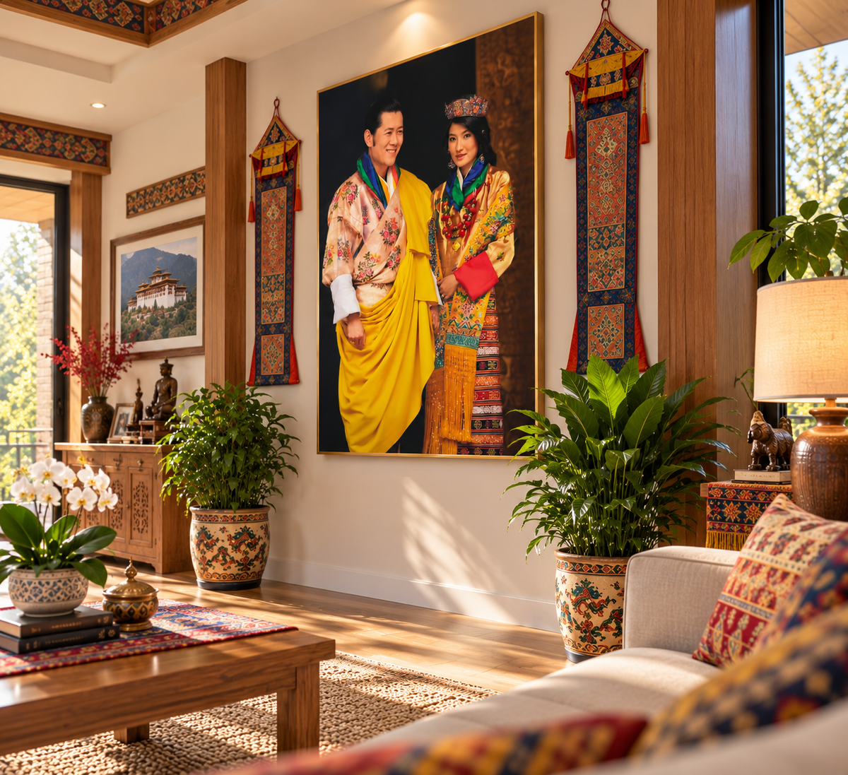 Their Majesties The Fifth King and Queen of Bhutan I The Royal Kupar I Premium Crystal Wall Art With Daimonds.