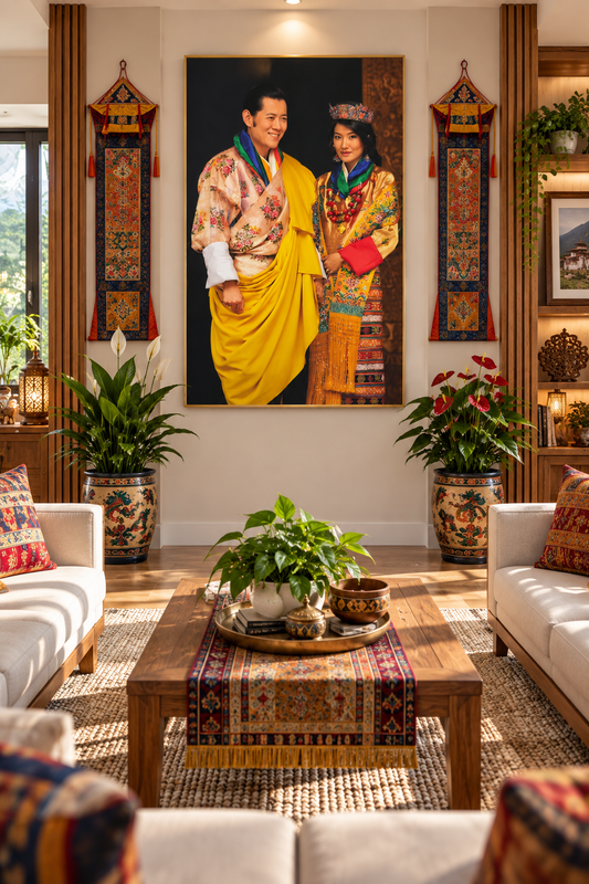 Their Majesties The Fifth King and Queen of Bhutan I The Royal Kupar I Premium Crystal Wall Art With Daimonds.