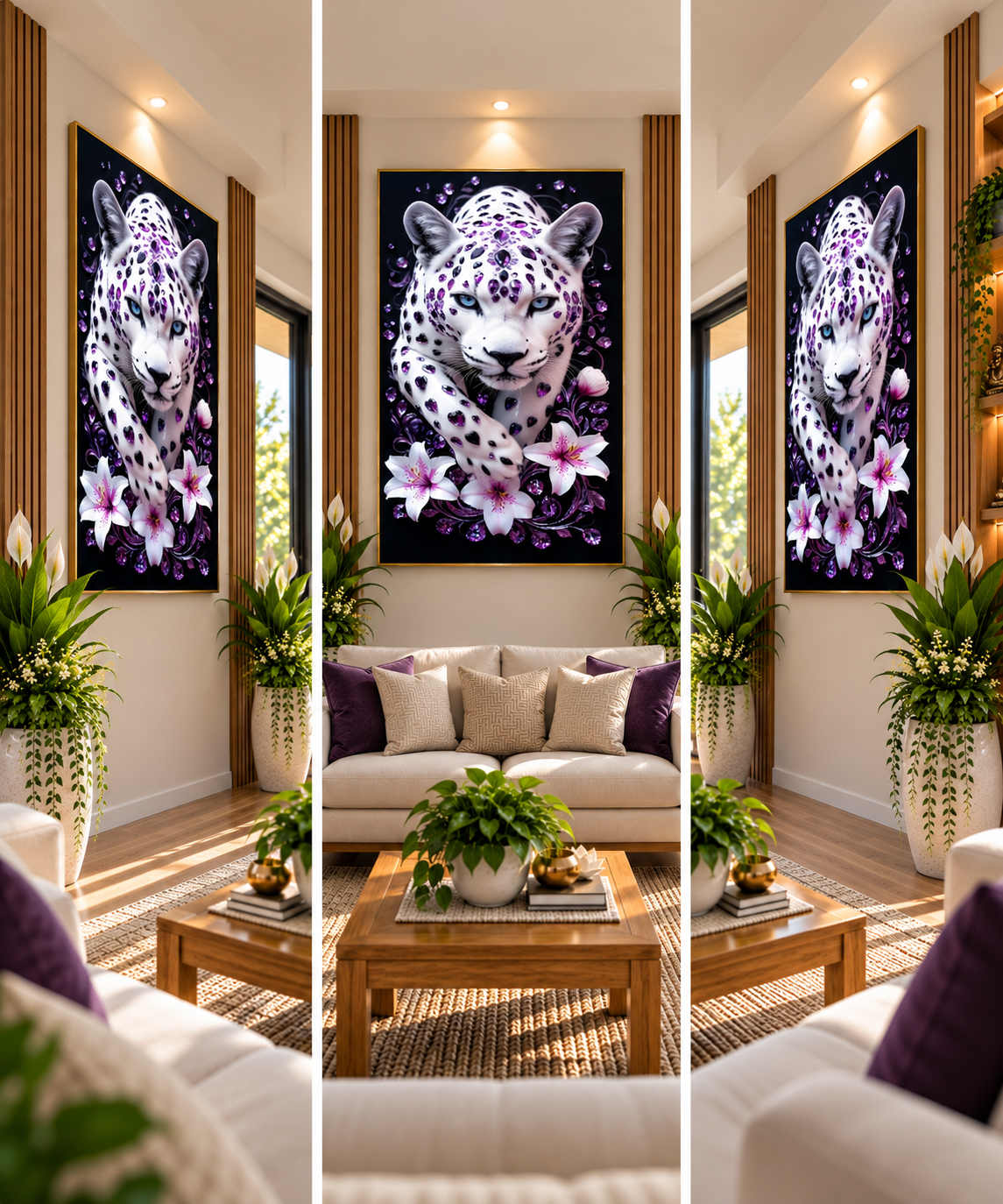 Snow Leopard – Strength, Grace & Protection I Premium Crystal Wall Art With Daimonds.