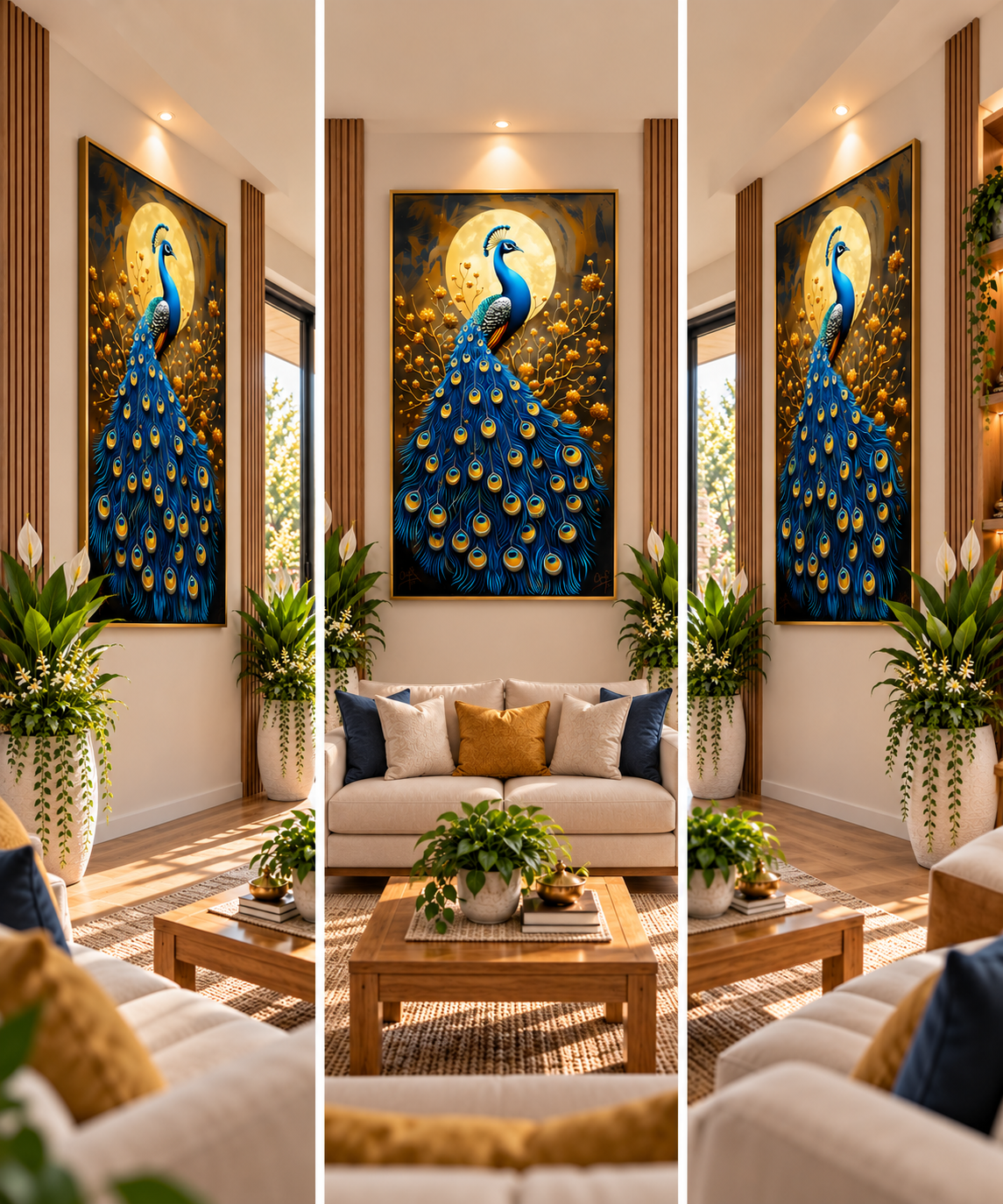 Blue Golden Peacock I Premium Crystal Wall Art With Daimonds.