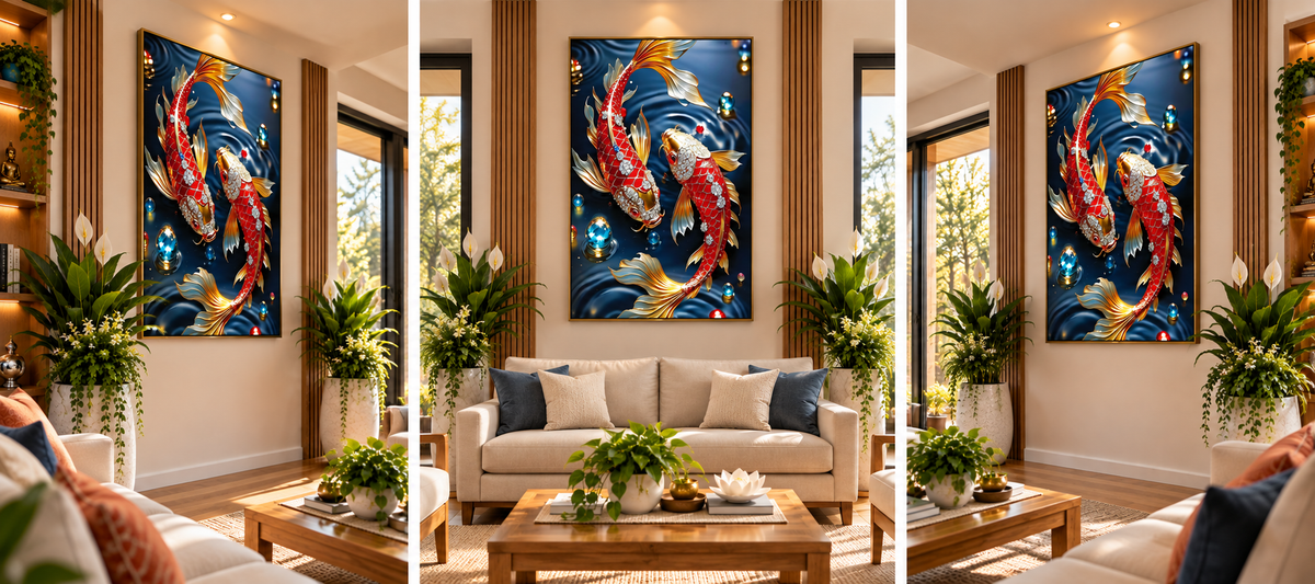 Koi Harmony – Symbol of Prosperity & Good Fortune I Premium Crystal Wall Art With Daimonds.