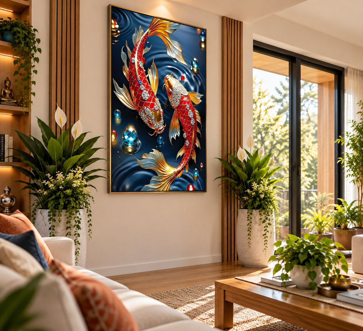 Koi Harmony – Symbol of Prosperity & Good Fortune I Premium Crystal Wall Art With Daimonds.
