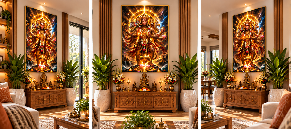 Panchamukhi Hanuman – Divine Strength & Protection | Premium Crystal Wall Art With Daimonds.