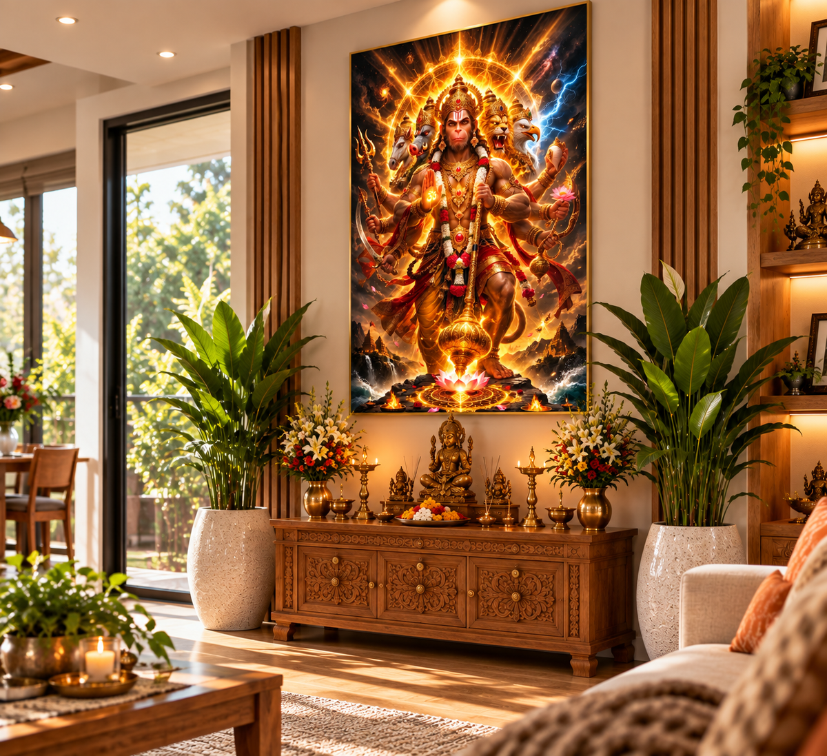 Panchamukhi Hanuman – Divine Strength & Protection | Premium Crystal Wall Art With Daimonds.