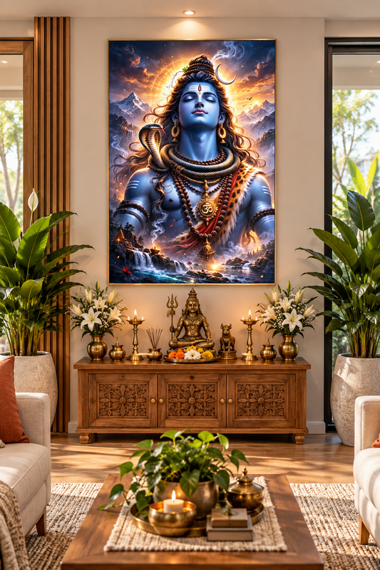 Shiva – Divine Stillness & Cosmic Power | Premium Crystal Wall Art With Daimonds.