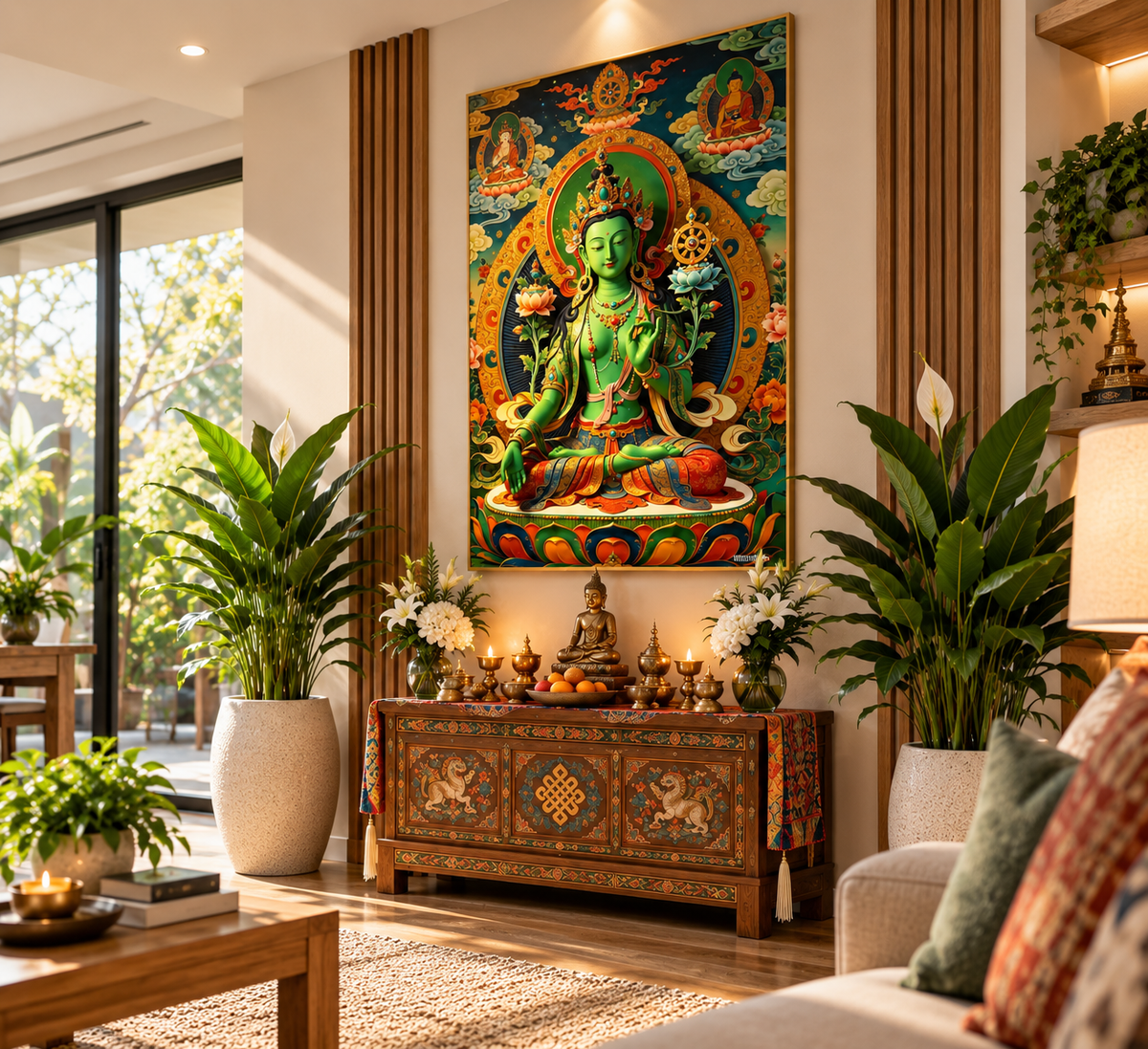 Green Tara-The Compassionate Protector l Jetsun Drolma I Premium Crystal Wall Art With Daimonds.
