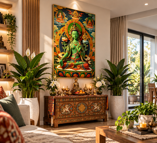 Green Tara-The Compassionate Protector l Jetsun Drolma I Premium Crystal Wall Art With Daimonds.