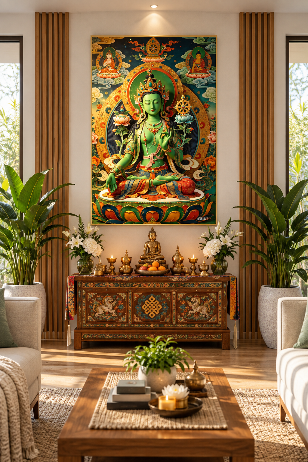 Green Tara-The Compassionate Protector l Jetsun Drolma I Premium Crystal Wall Art With Daimonds.