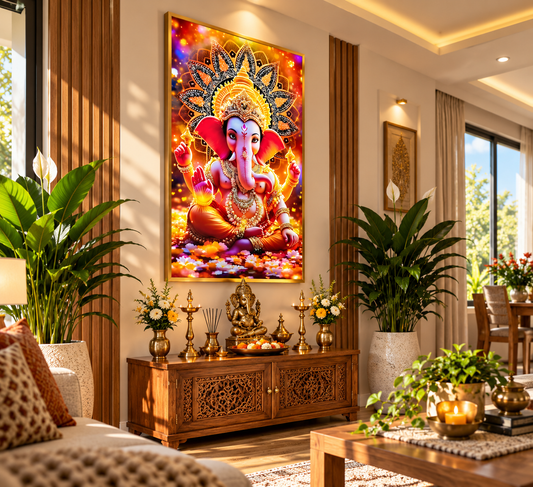Jai Ganesha | Premium Crystal Wall Art With Daimonds.