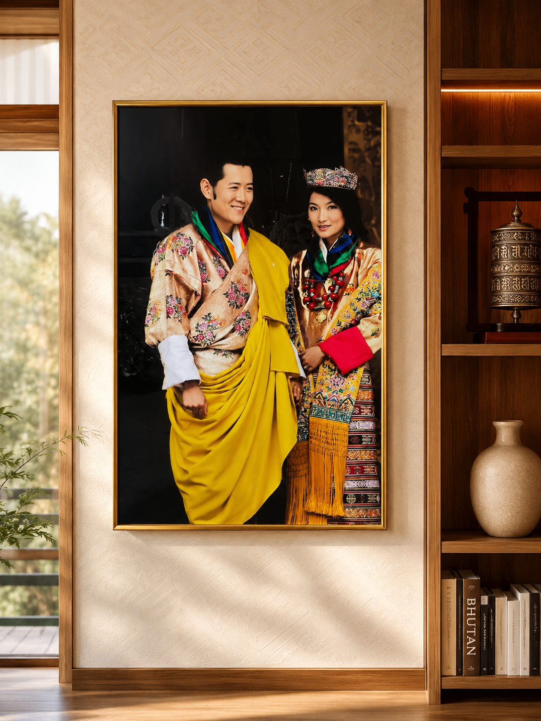 Their Majesties The Fifth King and Queen of Bhutan I The Royal Kupar I Premium Crystal Wall Art With Daimonds.
