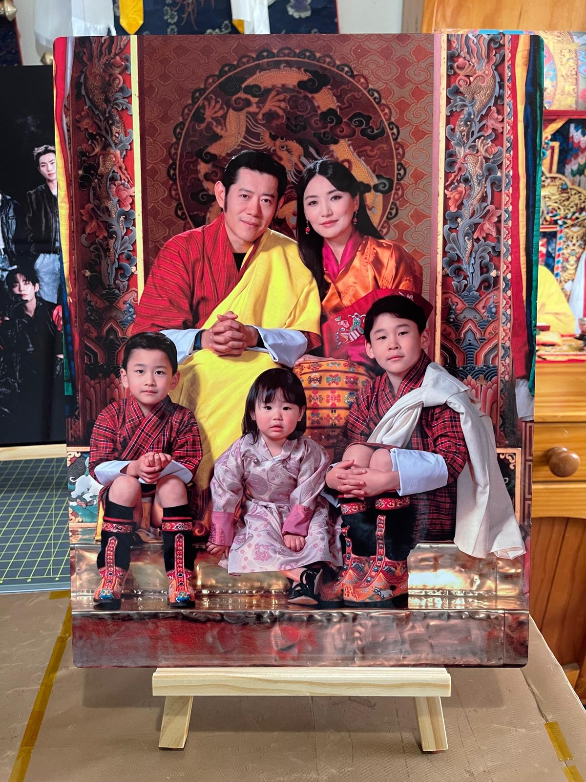Beloved Royal Family Of Bhutan Kupar Metallic Photo Portrait.