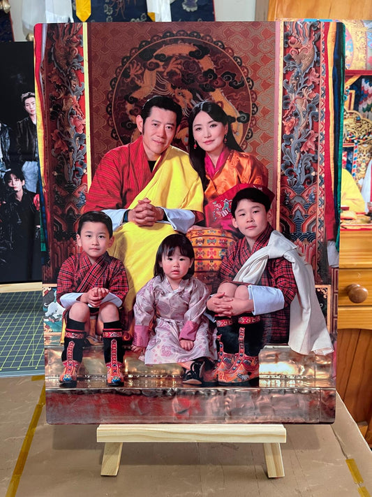 Beloved Royal Family Of Bhutan Kupar Metallic Photo Portrait.
