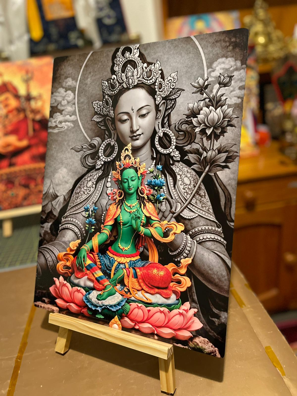 Celestial Jetsun Drolma (Green Tara) I Premium HD Metallic Photo Portrait.