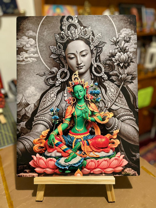 Celestial Jetsun Drolma (Green Tara) I Premium HD Metallic Photo Portrait.
