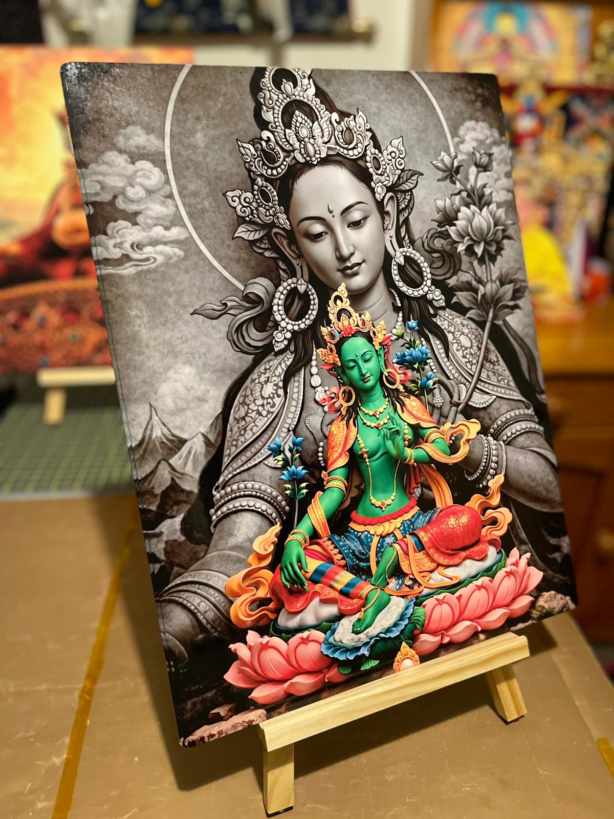 Celestial Jetsun Drolma (Green Tara) I Premium HD Metallic Photo Portrait.