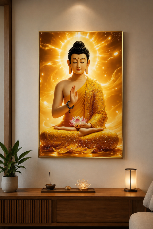 Golden Buddha I Premium Crystal Wall Art With Daimonds.