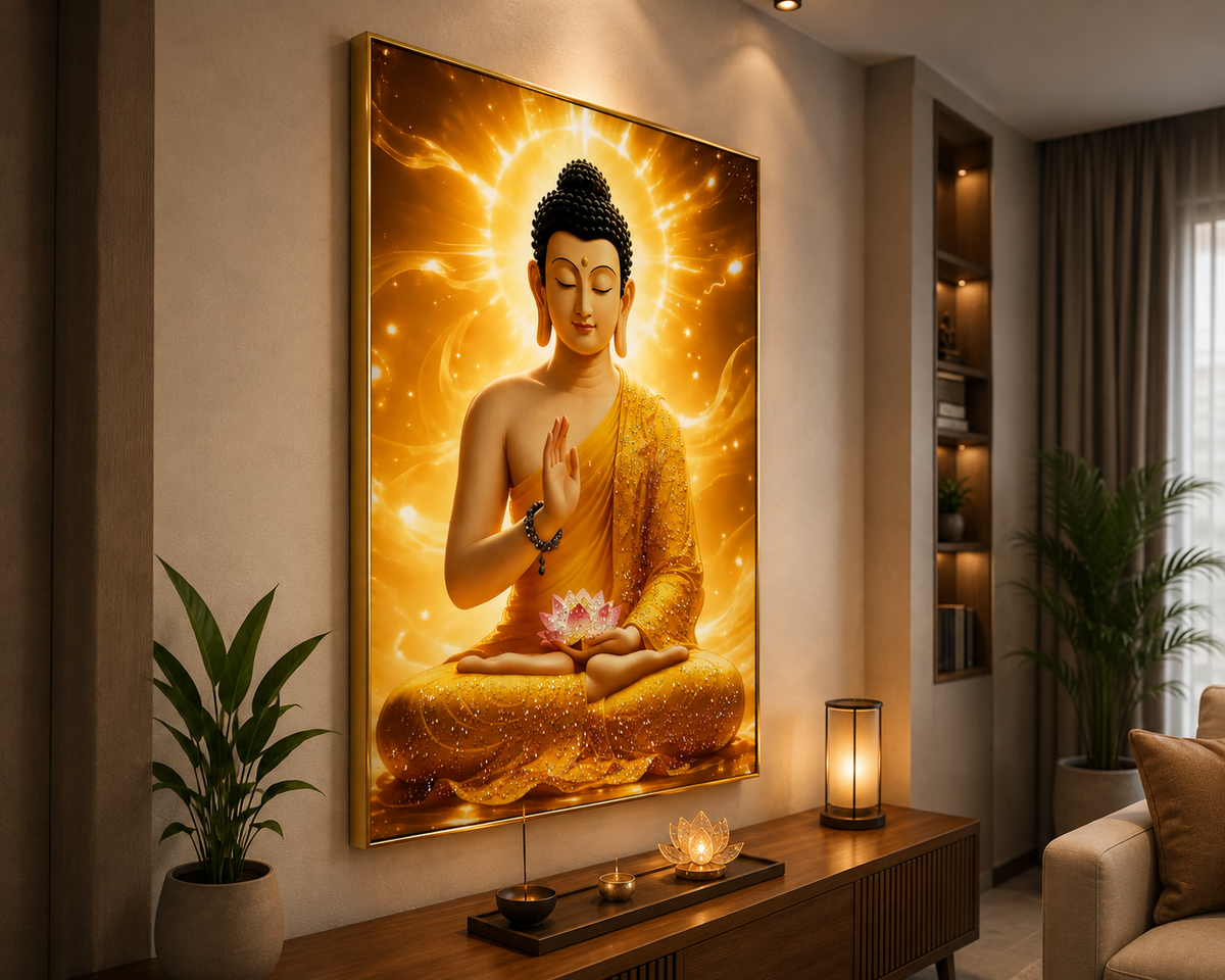 Golden Buddha I Premium Crystal Wall Art With Daimonds.